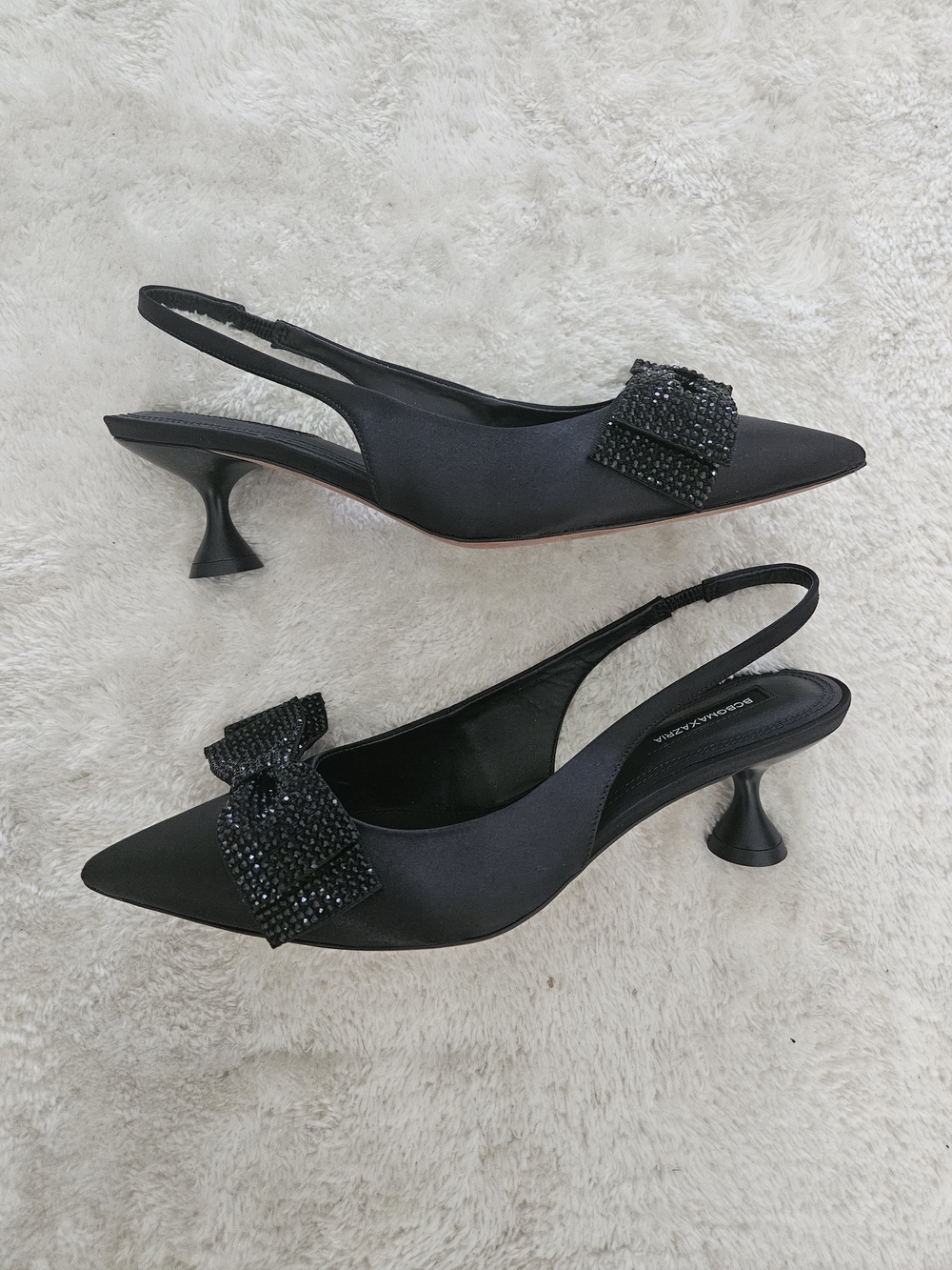NWT BCBGMaxAzria Size 7.5 Black Crystal Bow Kitten Heel Pumps Preppy Coquette - Picture 8 of 12